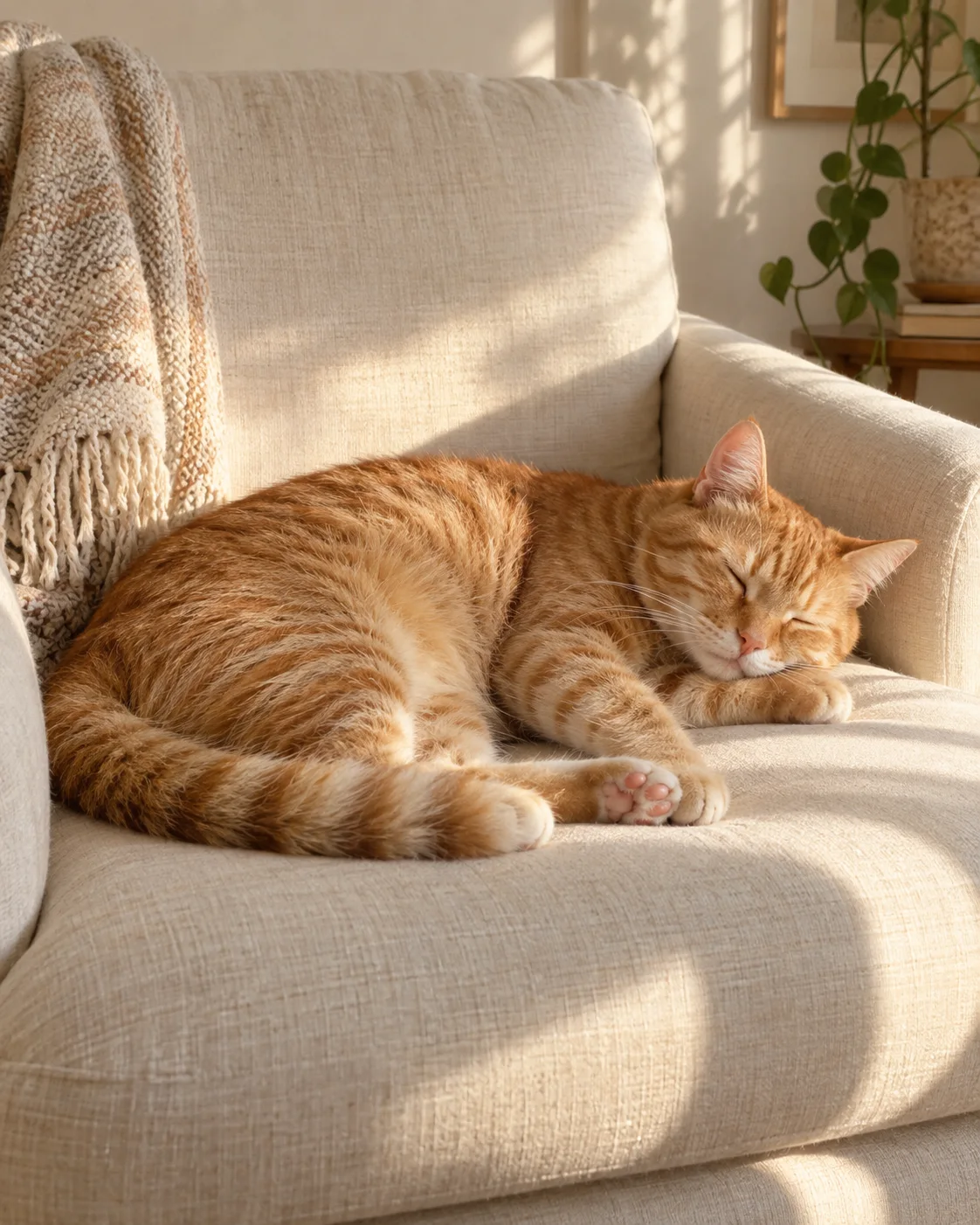 Рыжий кот отдыхает в солнечном пятне